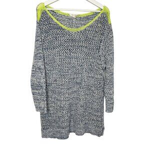 Vince Camuto Blue Open Knit Sweater Tunic Womens XL Neon Trim